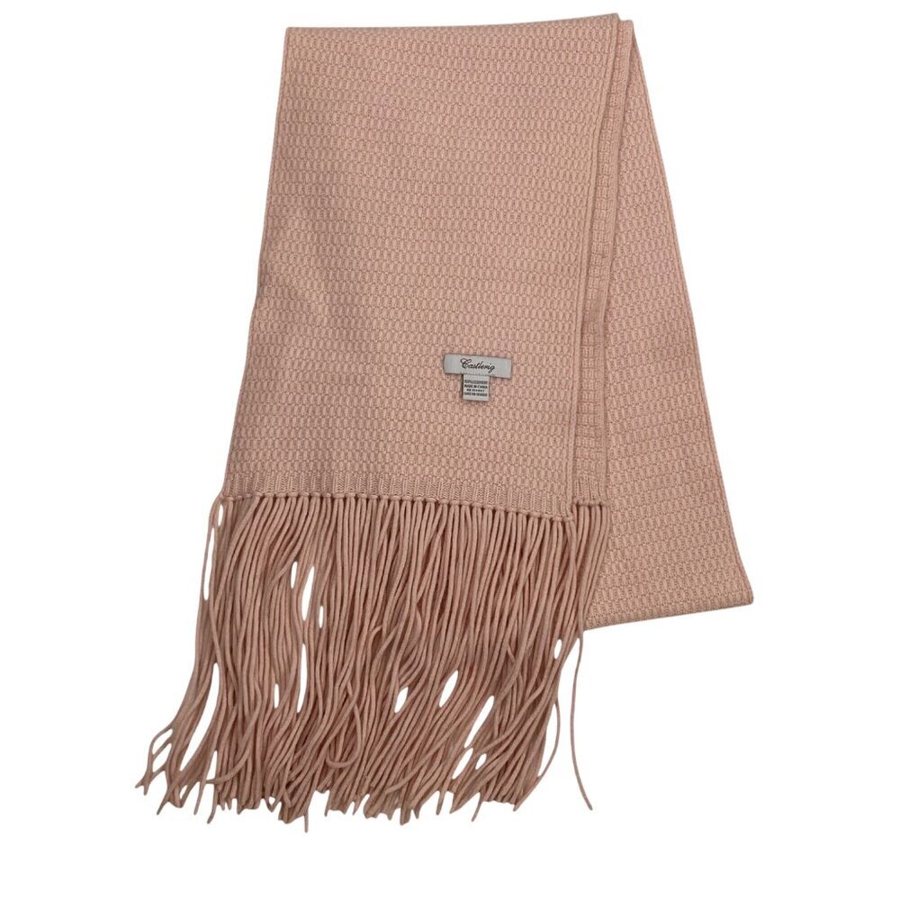 Castlerig 100% Cashmere beige Pink hue long Fringed Scarf textured soft neutral